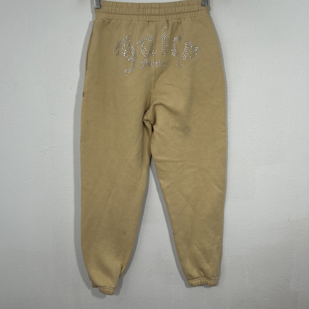 Juicy Couture x‎ Forever 21 Colab Track Pants Women S Tan Fleece Rhinestones 90s